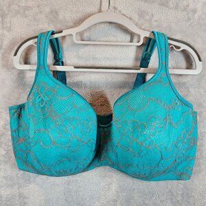 Cacique 44G Turquoise Lace Full Coverage Underwire Bra teal gold  accent wires